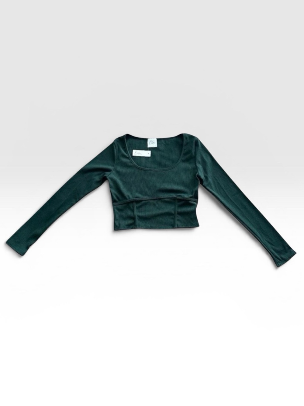 NWT Olivia Rae Livi Dark Green Ribbed Corset Crop Top Long Sleeve Large⁠